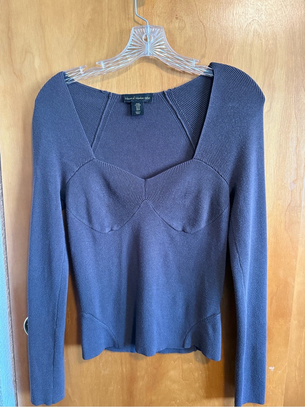 House of Harlow 1960 Steele gray Long-Sleeve Knit Sweetheart Top